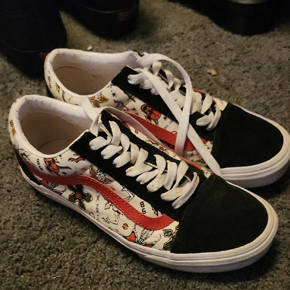Vans Custom Sneakers with Red and White Design